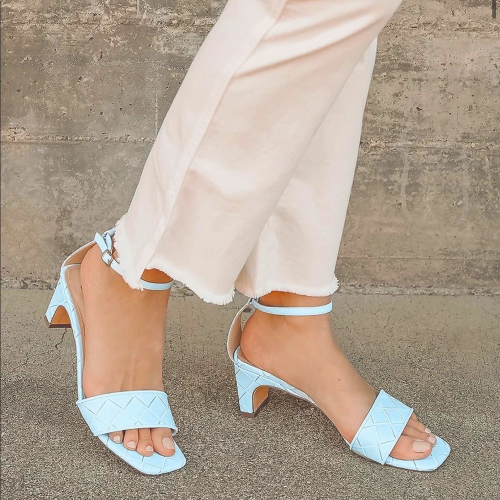 Jeene Blue Woven Ankle Strap High Heel Sandals